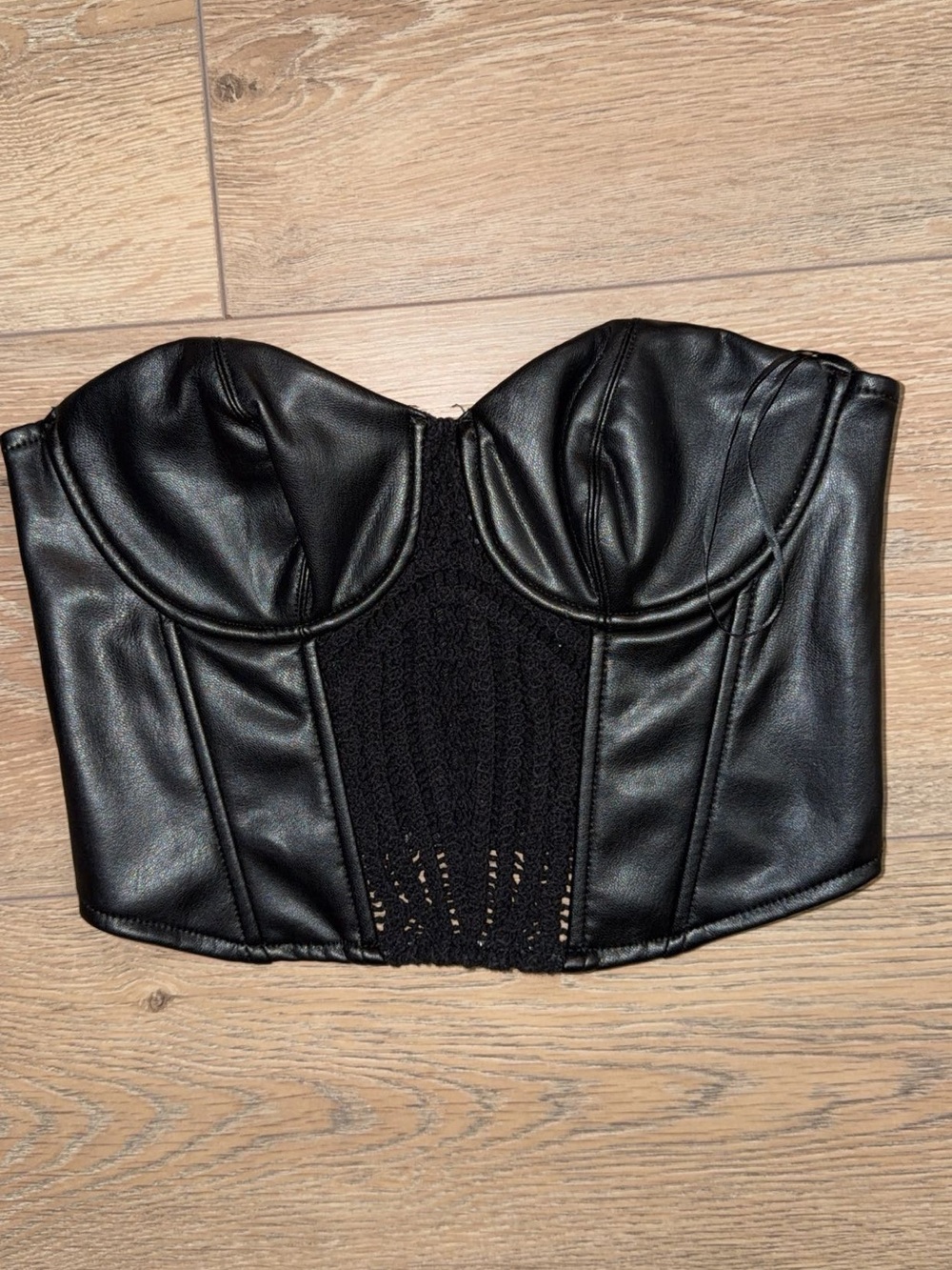 Zara Black Faux Leather Corset Bustier Top XS